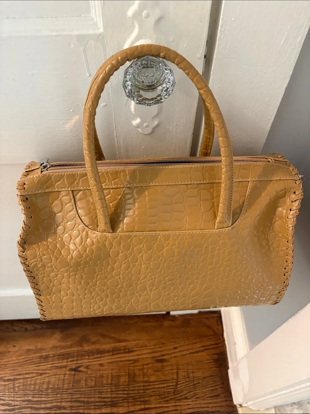 Bijoux Terner Croc-Embossed Satchel in Tan Brown